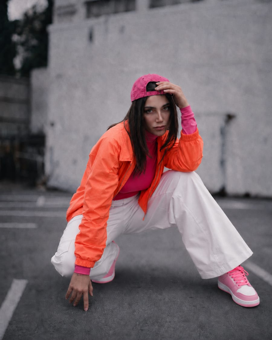 Model three wearing the second look