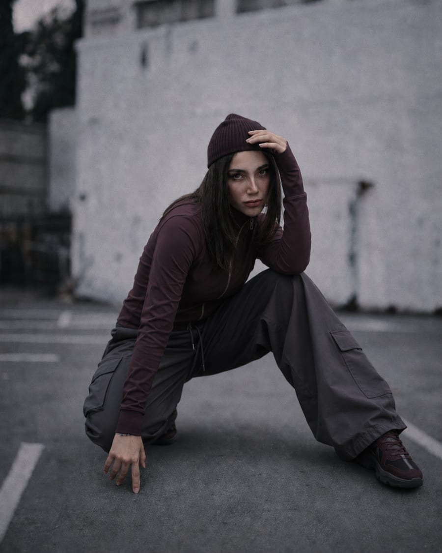 Model three wearing the third look